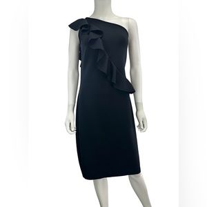 Antonio MELANI Black Ruffle One Shoulder Cocktail Dress, NWT K0418